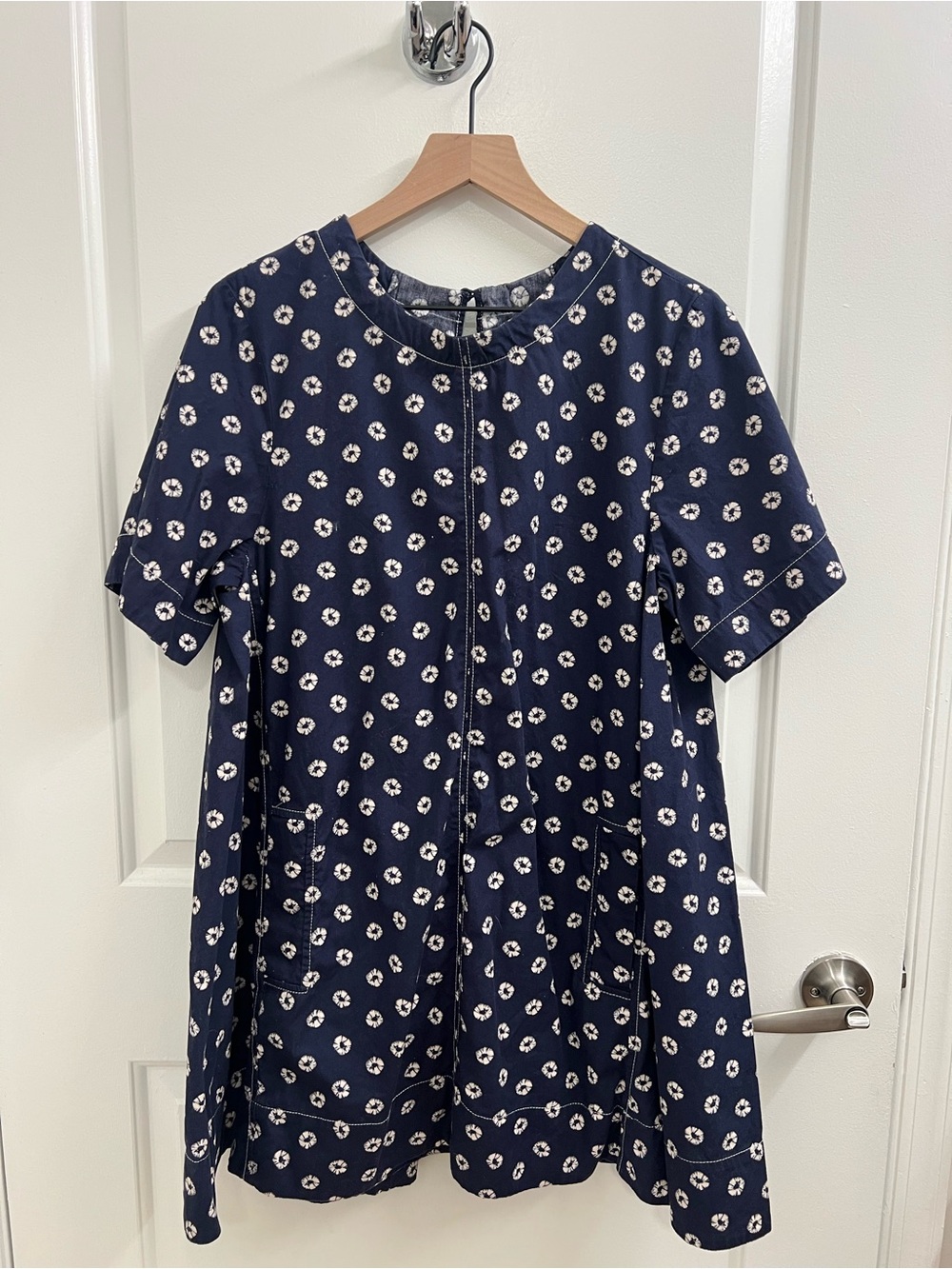 Anthropologie Navy and White Floral Mini Dress